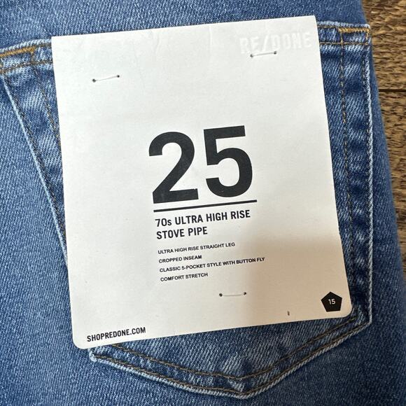 RE/DONE Ultra High Rise Stove Pipe Vintage Indigo Destroy Size 25 - Picture 7 of 14